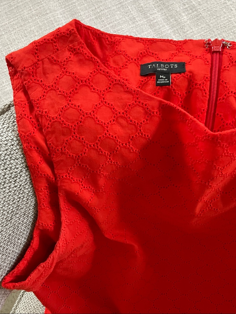 Talbots Bright Red Eyelet Sleeveless Dress